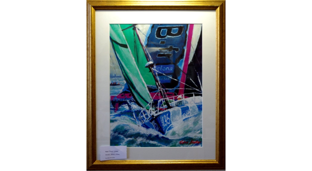 'Near Thing! Cowes' by John Hunter Landscape Artist Acrylic on canvas. 20 by 18 inches Framed 180.
