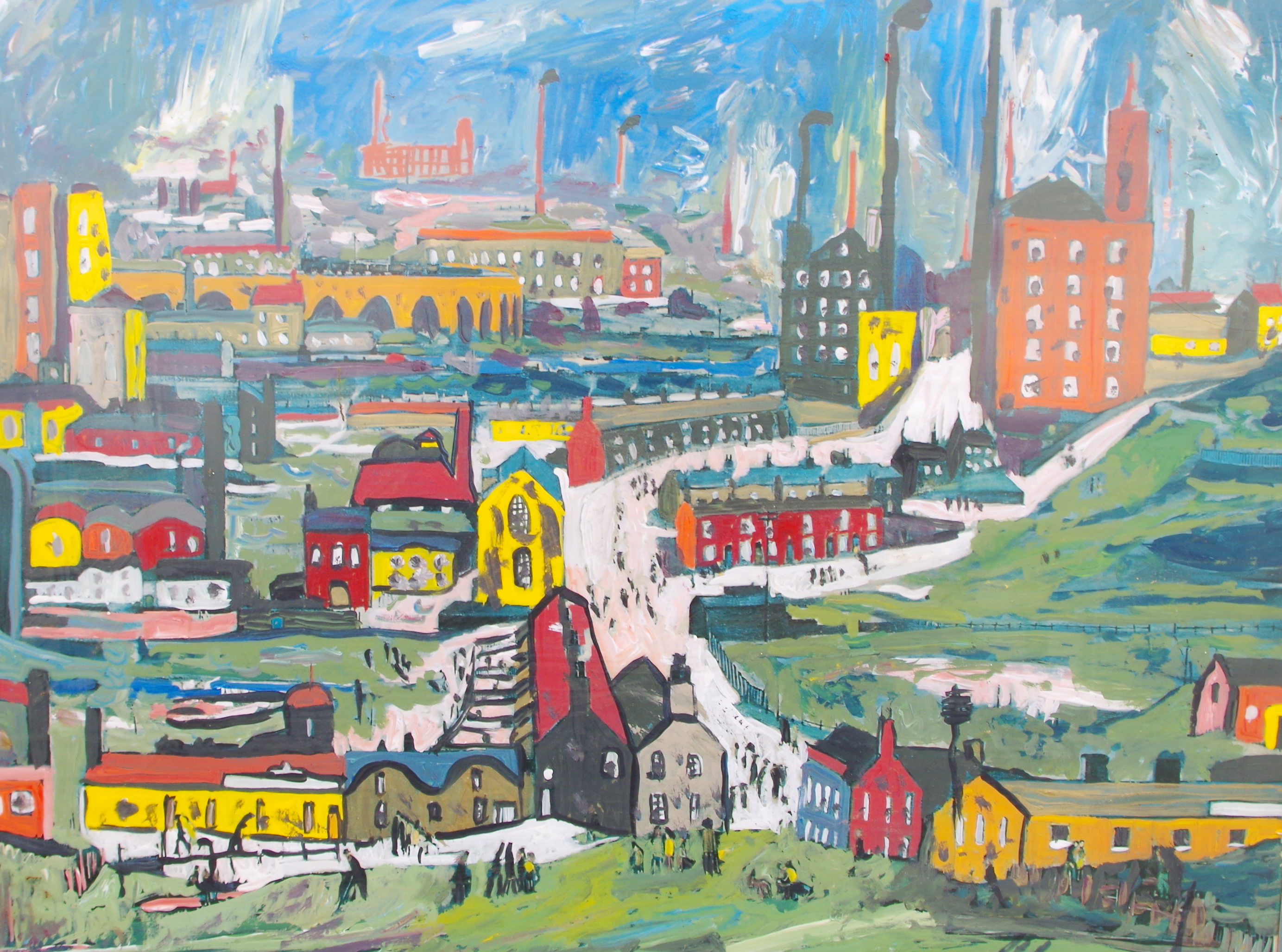 'Northern Town' by BB Bango 36 by 24 inch acrylic on canvas. Sold to art collector in UK