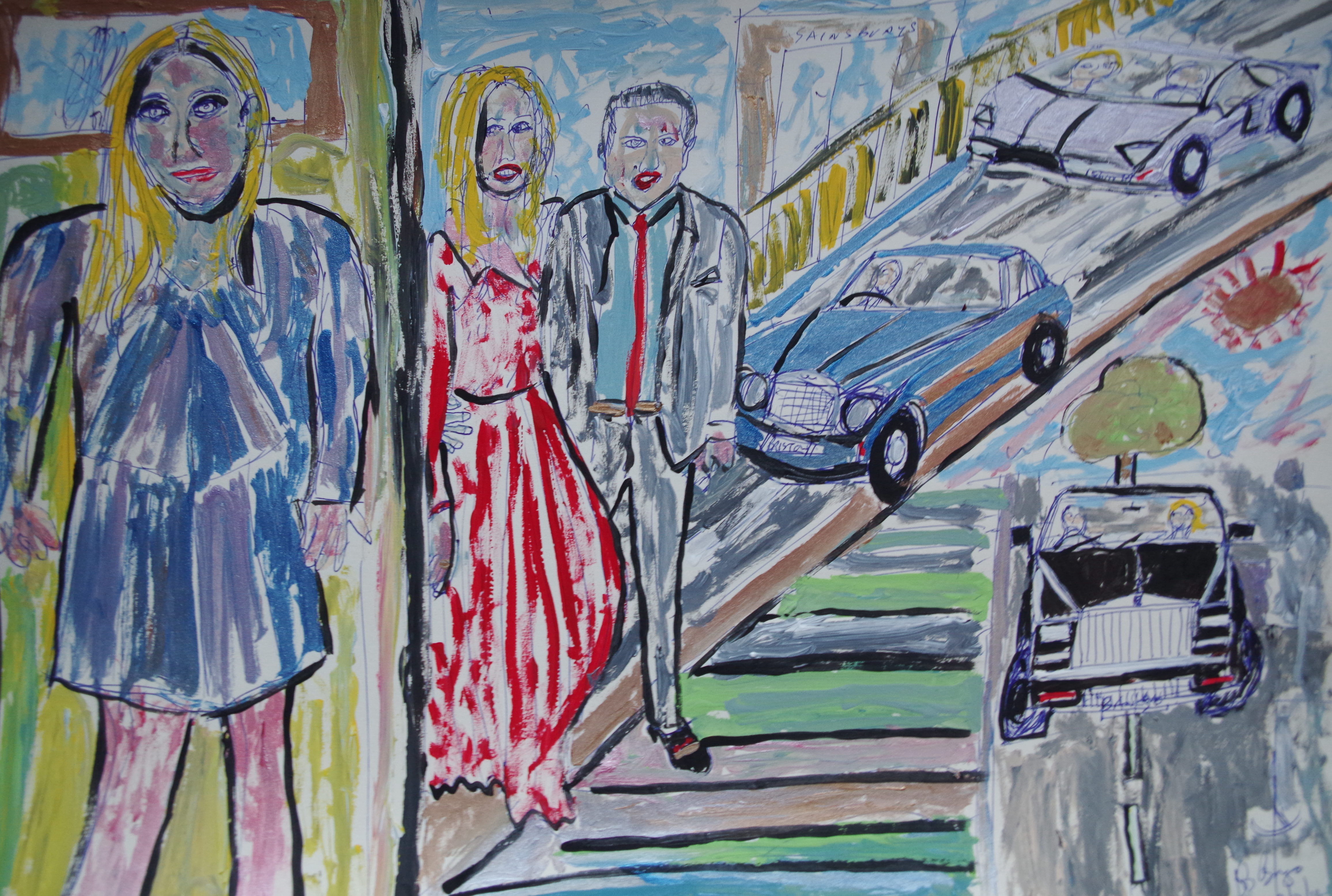 'Smart cars' by BB Bango A3 size acrylic on paper. Sold to art collector in UK