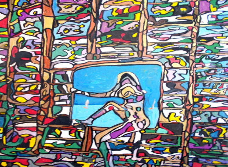 'Lady in a barn' by BB Bango. Acrylic on canvas 25 by 20 inch £100