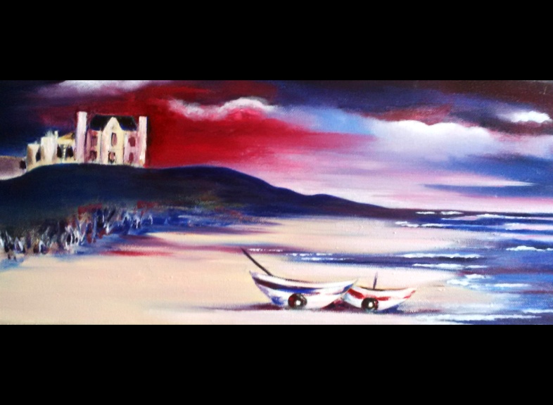 'Whitby' by Yvonne Darby . Oil on canvas 20 by 8" 250