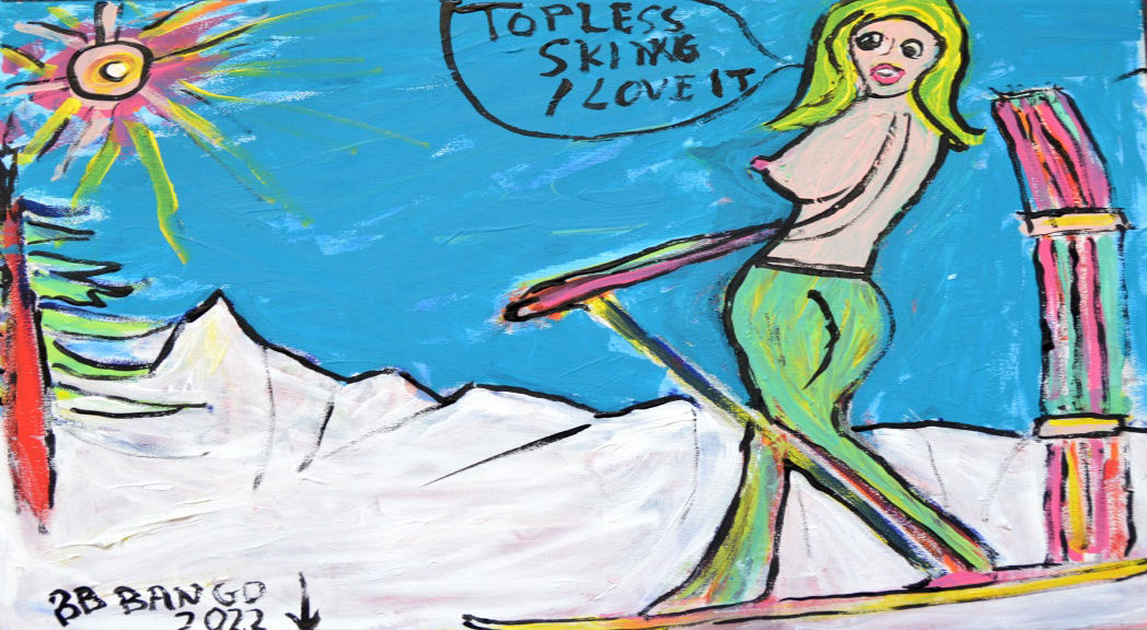 Topless Skiing 39 by 49cm Acrylic on Canvas by BB Bango £60