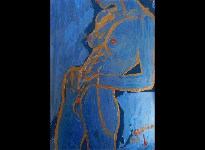 'Blue Gold Nude' Acrylic on paper A3 size by BB Bango £45