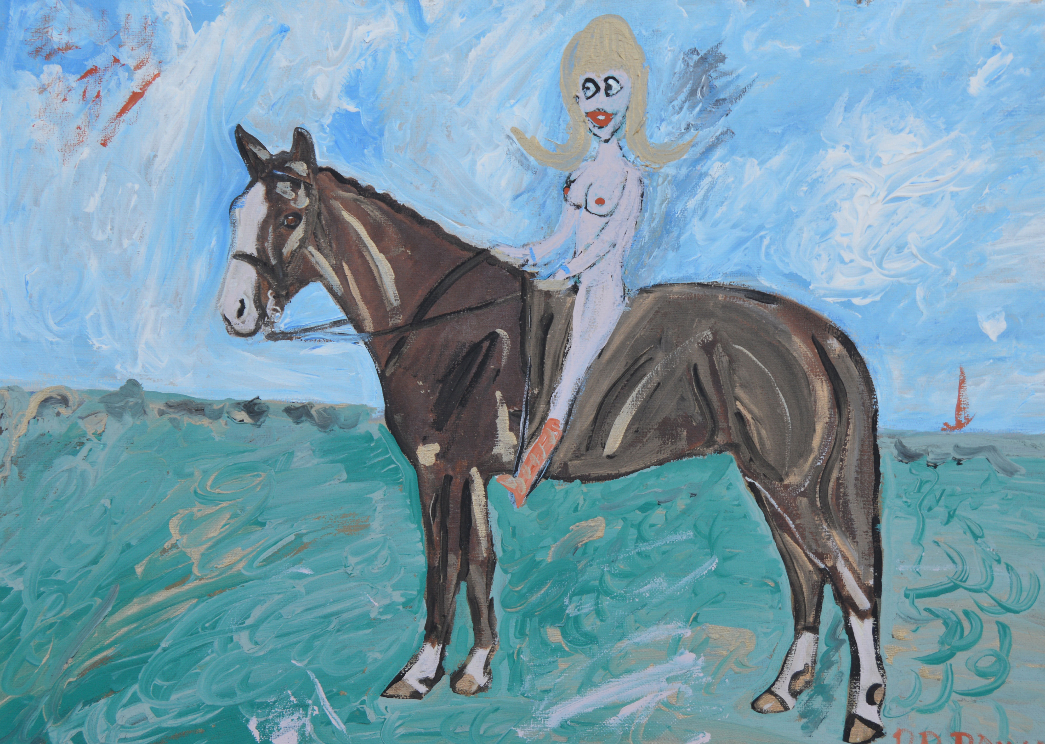'Nude on a horse' Acrylic on canvas by BB Bango SOLD to IW Collector