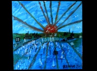 BB Bango Northern Sun over Lymington Harbour 60*60cm Oil on Canvas. On display Bembridge Shop 80
