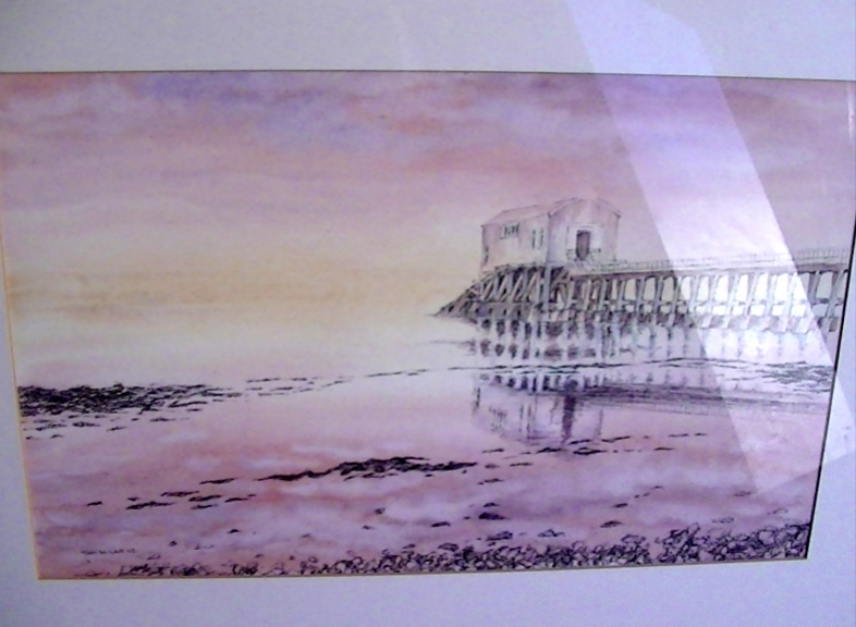 'Bembridge old Lifeboat Station' by Tom Milne in 2002. Original Watercolour on canvas Mounted and frame with glass. 44*29cm 145. On display ClayClay shop.