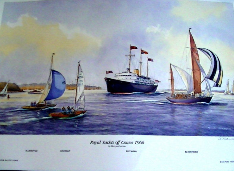 'HM Britannia  off Cowes 1966' Signed limited edition Print by MG Pearson.  Unframed 47*28cm 50. On display ClayClay shop. Postcard also Available.