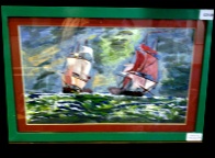 BB Bango Sea Battle Acrylic on paper Framed  25. On display Bembridge