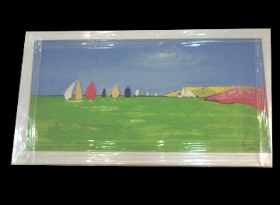 The late Peter Donnelly 'Round the Island Race'  24*12" Oil on canvas. Framed 400. On Display Bembridge Shop