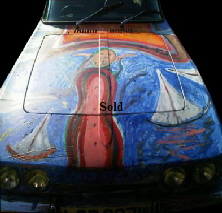 BB Bango. Sailing Scream by car on Wight. Acrylic on fibreglass. V6 Reliant Scimitar 1972 1,500 including artwork.