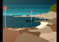 Original art. Seagrove Bay by Suzanne Whitmarsh on  display in the  ClayClay Shops. 50*40cm 135 