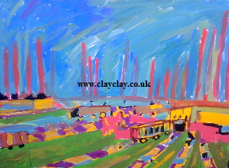 'Brickyard chimneys by the railway' 20 by  16 inches by BB Bango. July 15th 2015 Acrylic on canvas. 50