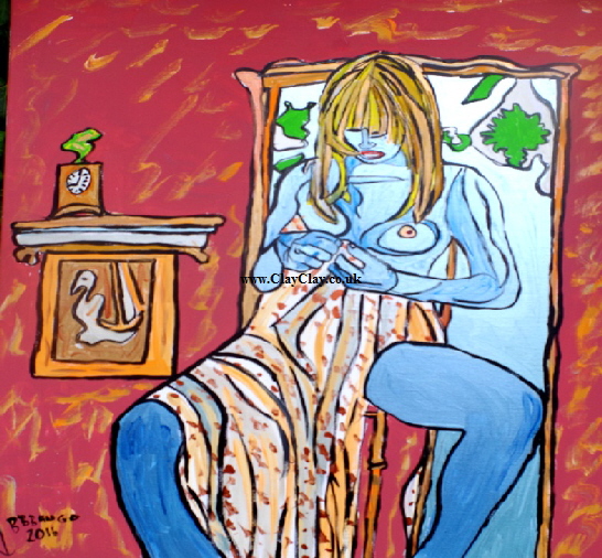 'Blue Nude Sitting' 30 by  24 inches by BB Bango. July 2016 Acrylic on canvas. 125