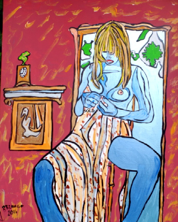 'Blue Nude Sitting' 30 by  24 inches by BB Bango. July 2016 Acrylic on canvas. 125