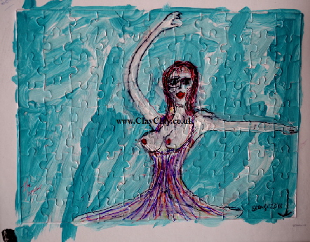 'Original painting jigsaw 'Turquoise dancer'  by BB Bango 9 *6 inch. Acrylic on jigsaw . £25