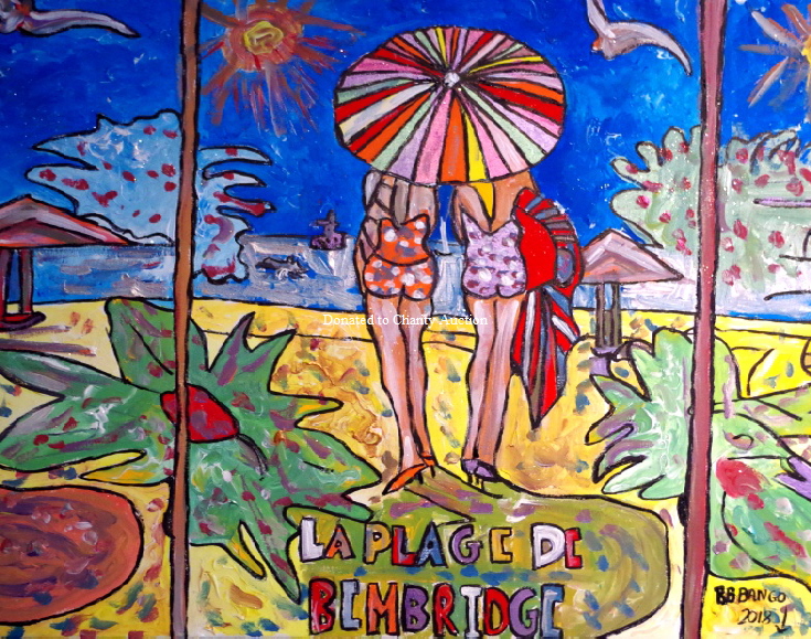 La Plage de Bembridge by BB Bango in acylic on canvas 24 by 24 inches Donatede to Charity auction