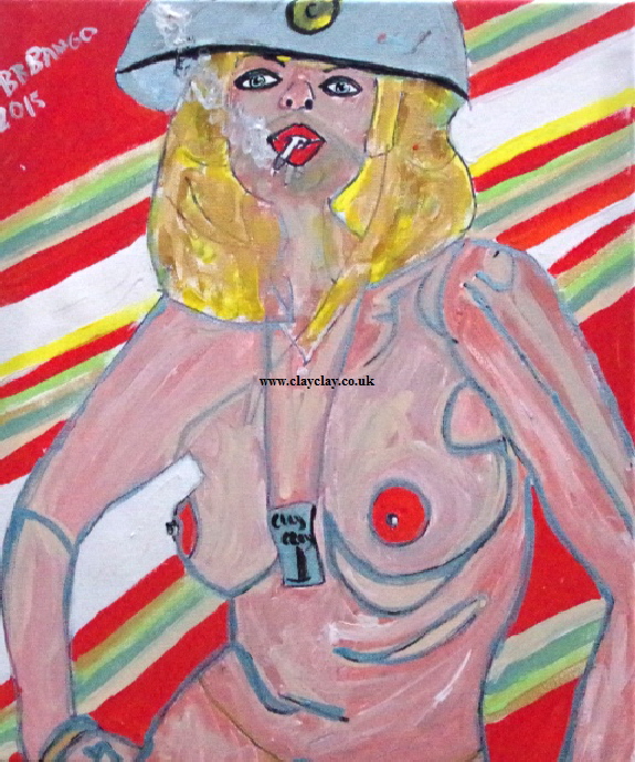 'Army Girl' by BB Bango. Acrylic on canvas 20 by 16 inches. On display Bembridge Shop  100