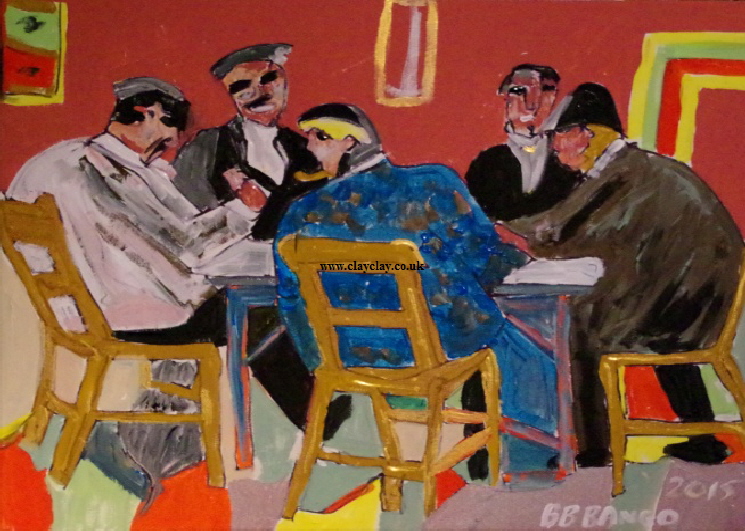 'Playing Cards' by BB Bango. Acrylic on canvas 20 by 16 inches. On display Bembridge Shop  100