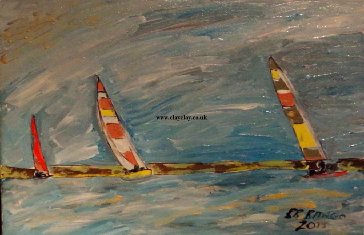 'Sailing near shore' by BB Bango. Acrylic on canvas 20 by 16 inches. On display Bembridge Shop  £100