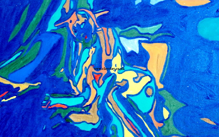 'Blue Nude and Gold'   Painting by BB Bango in acrylic 30" by 24" 125 On display Bembridge shop