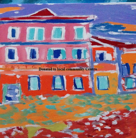 'French House'   Painting by BB Bango in acrylic 30" by 24" 75 On display Bembridge shop