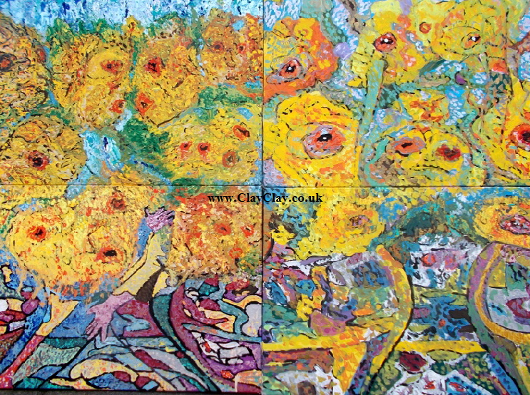 'Sunflowers'  Painting by Vincent Van Bango in acrylic on 4 canvases of 36" by 24" making a total picture size of 72" by 48" 800.  