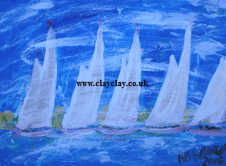 'Five Sails' 20 by  16 inches by BB Bango. July 15th 2015 Acrylic on canvas. On display Bembridge Shop 50