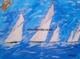 'Five White Sails' 20 by  30 inches by BB Bango. July 23rd 2015 Acrylic on canvas. On display Bembridge Shop 75