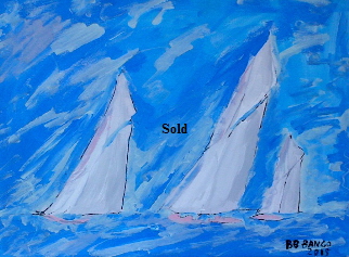 'Three White Sails' 20 by  16 inches by BB Bango. July 31st 2015 Acrylic on canvas. On display Big Art 75