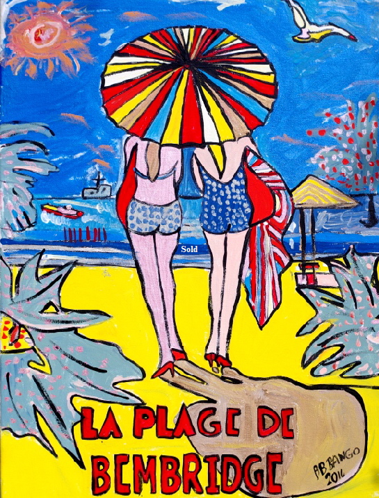 ‘La Plage de Bembridge 4’ by BB Bango. Acrylic on canvas.30*20cm £100. On display  Bembridge. Also postcards available. This picture painted 28th July 2016 i