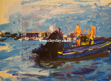 ‘Dance topless on a RIB' Photo painting A4 size £55 framed by BB Bango acrylic on paper. On display  Bembridge. Also postcards available. This picture painted August 2016 i