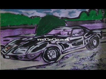 'Chevrolet Corvette Targa 1978' by BB Bango. One of a selection of A4 sized acrylic on paper and framed original photo based paintings 25. On display Bembridge shop. Also postcards available. This picture was painted mid May 2013 .