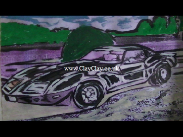 'Chevrolet Corvette Targa 1978' by BB Bango. One of a selection of A4 sized acrylic on paper and framed original photo based paintings £25. On display Bembridge shop. Also postcards available. This picture was painted mid May 2013 .
