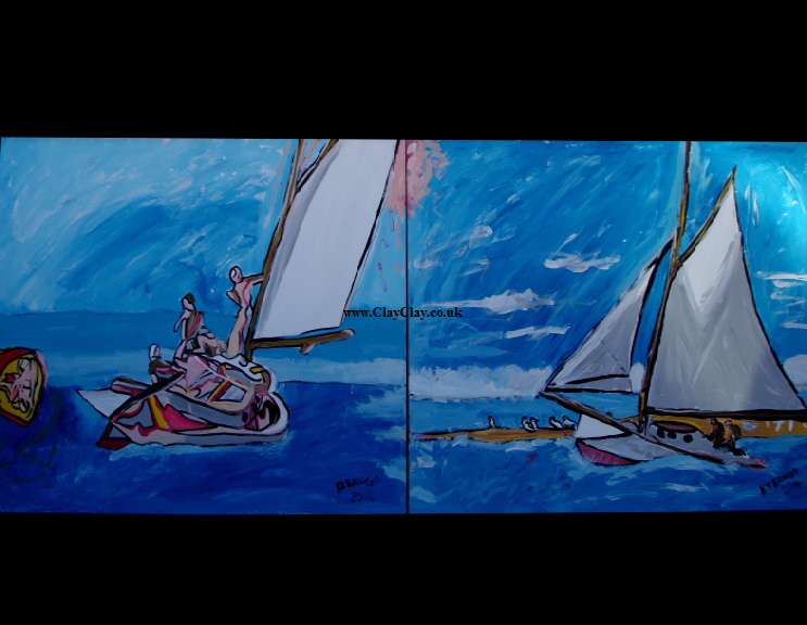 'SaliHop1& 2'  Paintings by BB Bango in acrylic on canvas 40" by 32"  275 the pair . On display Big Art