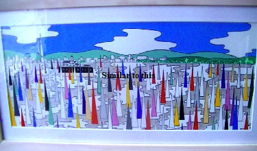 Barry Fields. 'Entering the Solent'. Acrylic on canvas  45 by 15cm . Framed and glass 115.  On display in Bembridge.