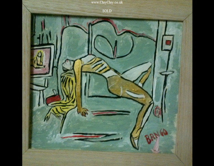‘Gold Nude’ by BB Bango. Acrylic on paper, framed.  25*30cm SOLD. Also postcards available. This picture was painted 24th April 2013 