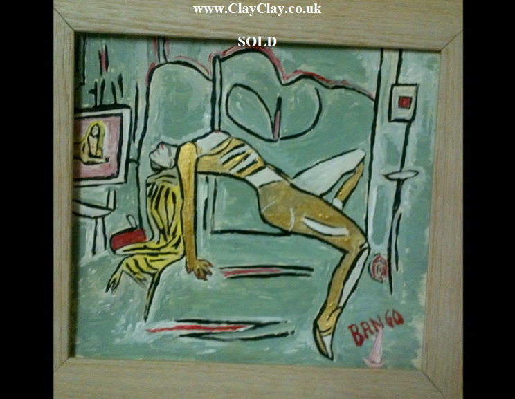 Gold Nude by BB Bango. Acrylic on paper, framed.  25*30cm SOLD. Also postcards available. This picture was painted 24th April 2013 