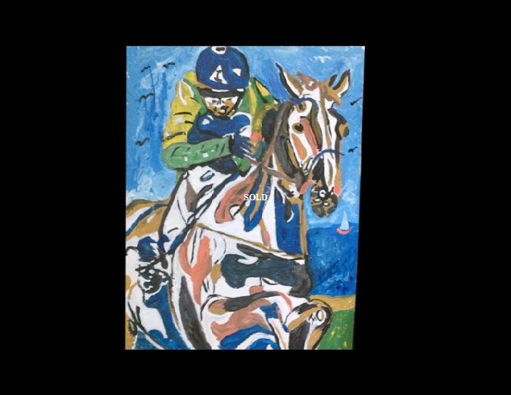 'Horse' by BB Bango. Acrylic on paper  framed 45*30cm SOLD.  Also postcards available. This picture painted 16th April 2013 . Influenced by 'RW Armstrong'