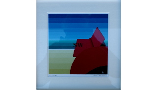 'Red Buoy ' by Suzanne Whitmarsh Print 5/100 Signed and framed 21 by 21cm 50. On display ClayClay shop. 