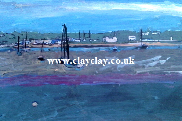 'Bembridge Harbour June 1st 2013' by BB Bango. One of a selection of A4 sized acrylic on paper and framed original photo based paintings 40. On display Bembridge shop. Also postcards available. This picture was painted 1st June 2013 .