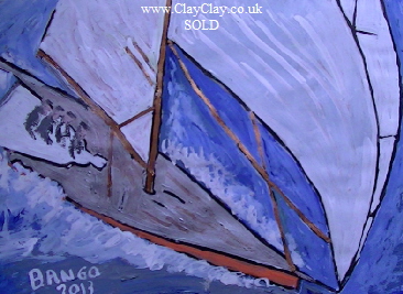 'Big Sail' by BB Bango. One of a selection of A4 sized acrylic on paper and framed original photo based paintings SOLD. Also postcards available. This picture was painted late May 2013 .