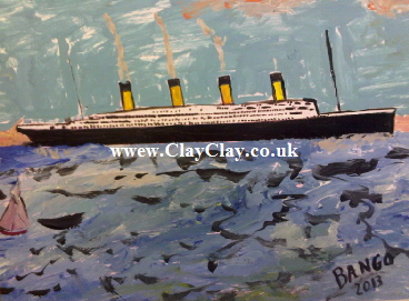 'Titanic' by BB Bango. One of a selection of A4 sized acrylic on paper and framed original photo based paintings 40. On display Bembridge shop. Also postcards available. This picture was painted mid May 2013 .
