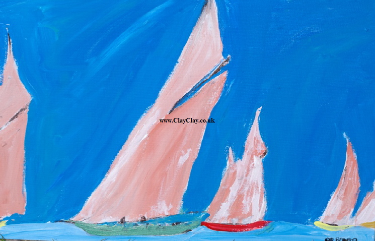 'Five Pink Sails Just' 20 by  30 inches by BB Bango. March 20th 2016 Acrylic on canvas.  £100