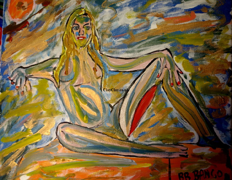 ‘Reclining nude’ by BB Bango. Acrylic on canvas.30*20cm £100. On display  Bembridge. Also postcards available. This picture painted 28th July 2016 iwas modified in March 2018.