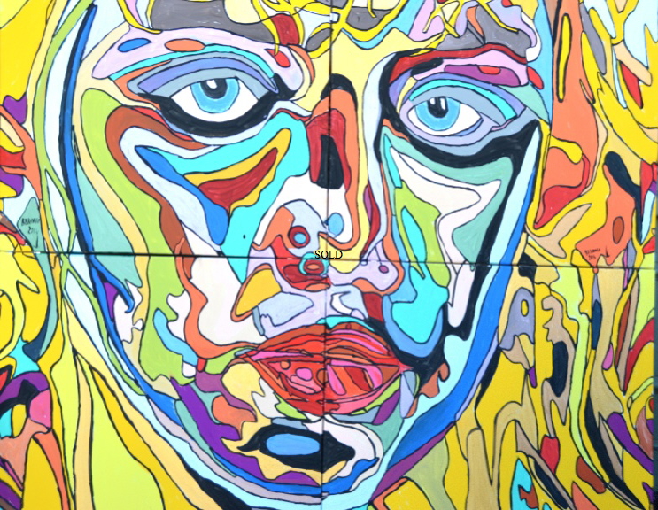 'Frankie Face'  Painting by BB Bango in acrylic 150*120cm  on 4 canvasses. Now Sold.   