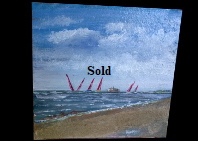 One of a 'Sail on Solent' views on 20*20cm Terracotta Tile. Mike Miller Seaview Based Artist in many mediums onto canvas, card and terracotta. On display in Bembridge shop. 50