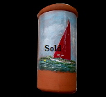 One of a 'Sail on Solent' views on  Terracotta Wine Cooler.Tile. Mike Miller Seaview Based Artist in many mediums onto canvas, card and terracotta. On display in Bembridge shop. 50