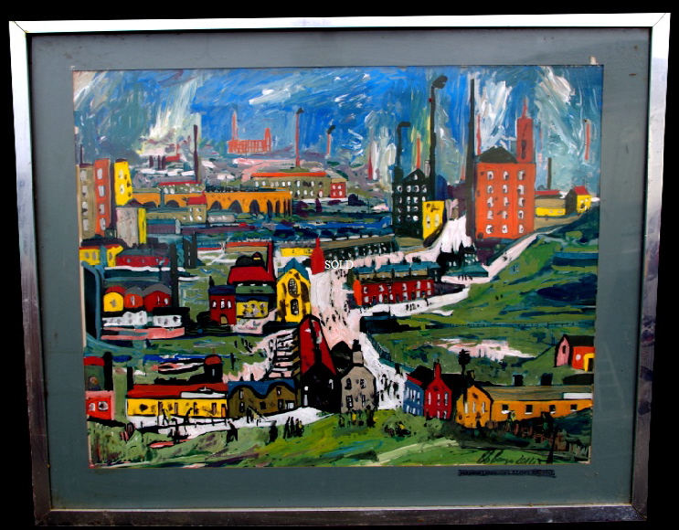 'Industrial Landscape'    Painting by Lowry Bango in acrylic 30" by 20" Sold