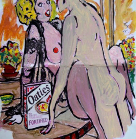 'After Shag in the morning' Based on Men's magazine cartoon from 1970s - Look at after sex, it will warm up your nerves - A2 size Acrylic on paper by BB Bango £35 plus £15 if framed