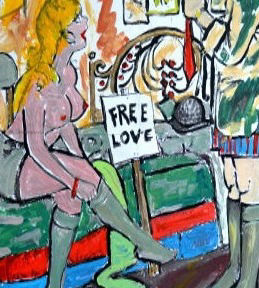'Free love' Based on Men's magazine cartoon from 1970s - Look at after sex, it will warm up your nerves - A2 size Acrylic on paper by BB Bango £35 plus £15 if framed